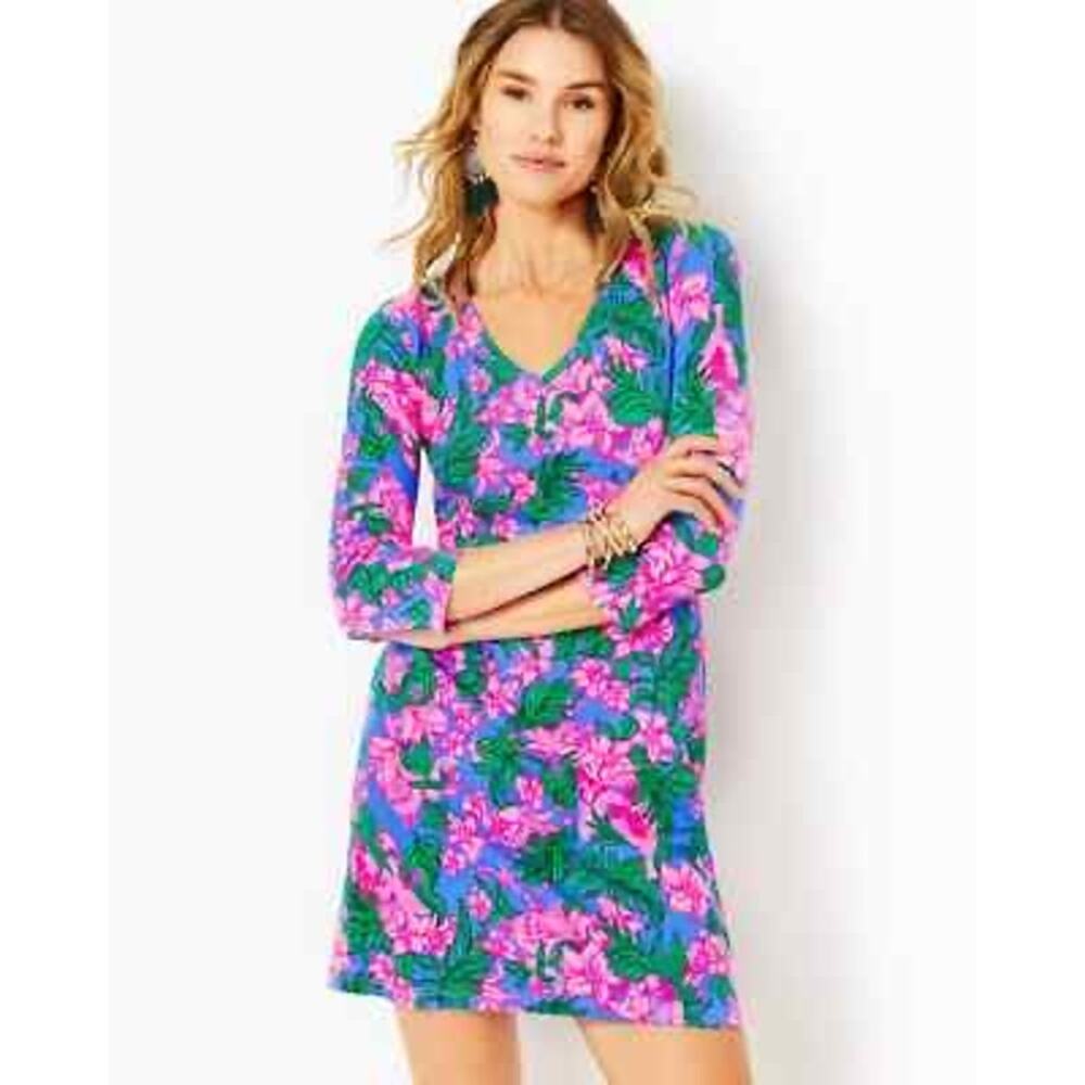 Lilly Pulitzer Women's XL NWT Tessa 3/4 Sleeve V Neck Cerise Pink Safari Sunset - Picture 2 of 13